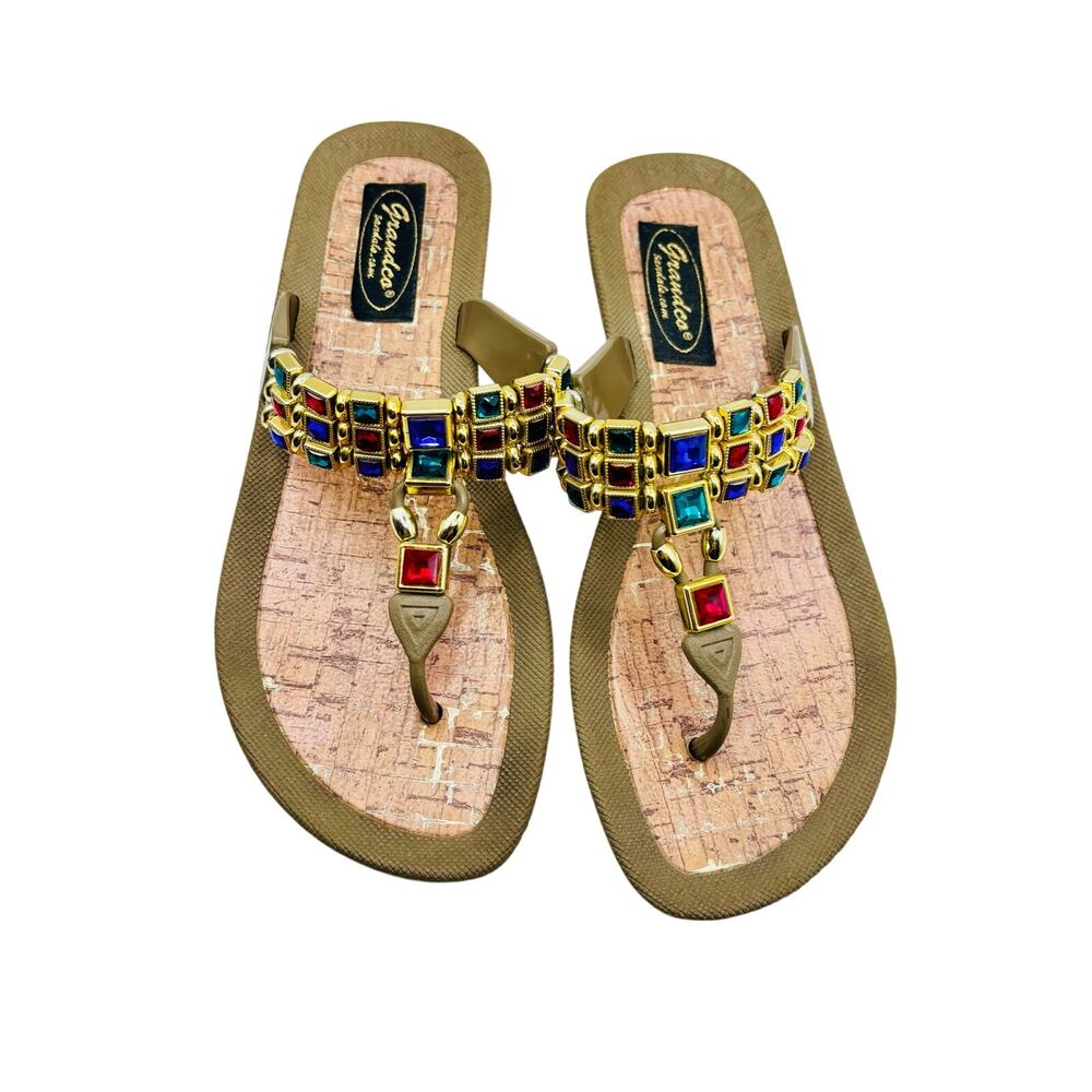 Grandco Dancer Sandals Jeweled tone thong bling flip flop sandals sz 6
